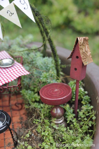 Miniature fairy garden birthday theme bird house