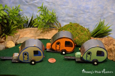 Miniature vintage campers for fairy garden by Pennys Pixie Planters