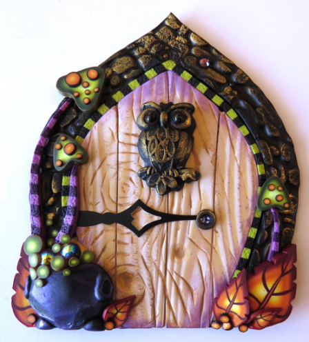 Fairy house door with owl for Halloween by Clay by Kim