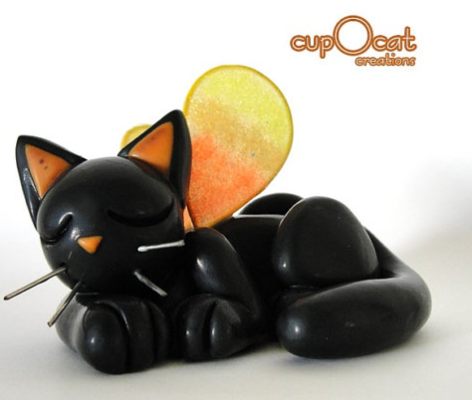 Halloween black cat sculpture by Cup o cat