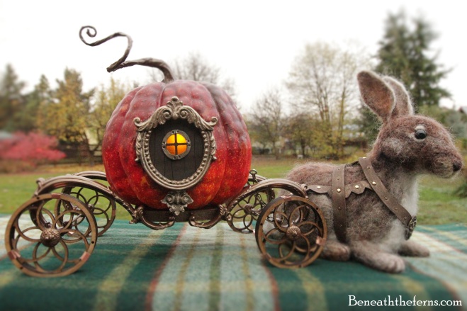 Cinderella pumpkin carriage needle felted rabbit by Beneaththeferns