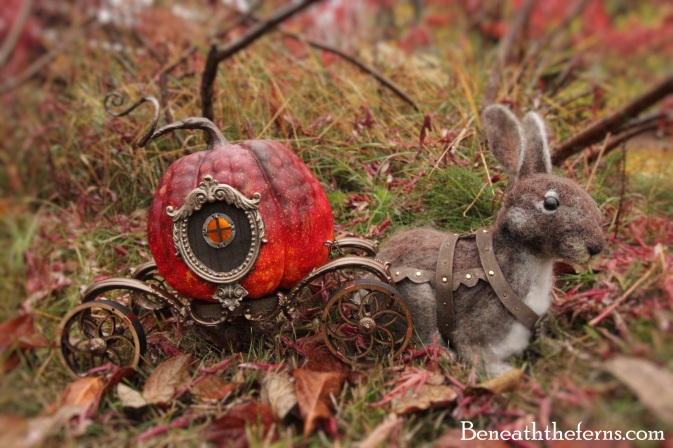 Fairy miniature pumpkin carriage sculpture by Beneath the Ferns